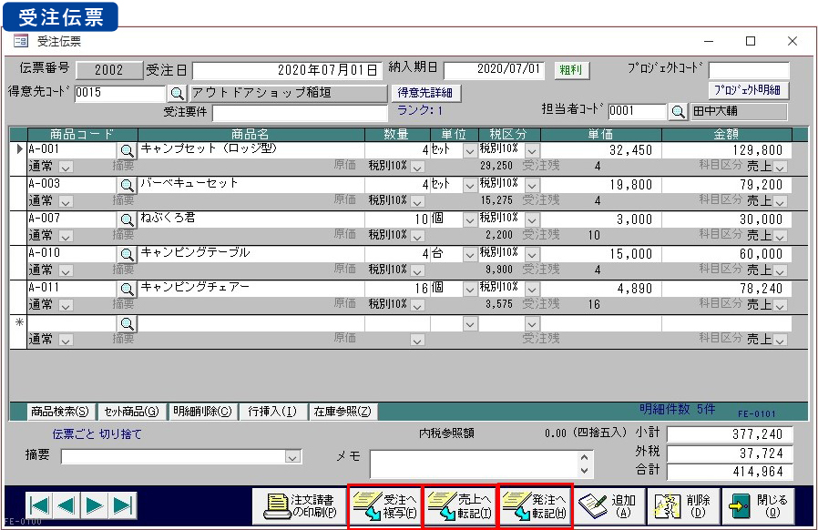 基幹業務の流れに沿って、次々データを転記。