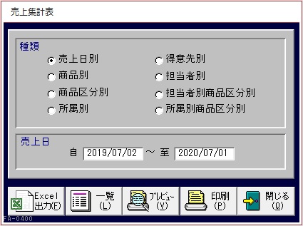 売上集計表画面